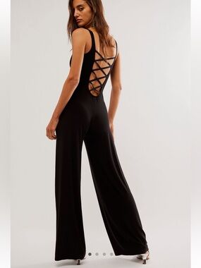 Norma Kamali Black Strapless Wide Leg Jumpsuit Open Back Size M Worn Once